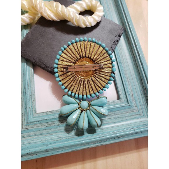 Blue Beaded Floral Brooch Retro Style Upcycled - Picture 2 of 3